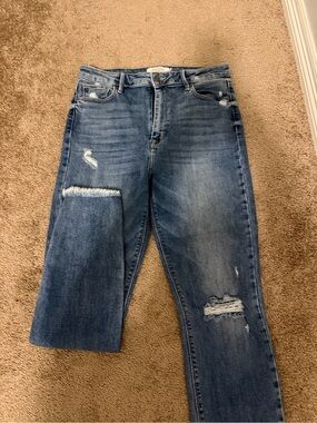 Classic Mid-Rise Distressed Women’s Jeans - Blue